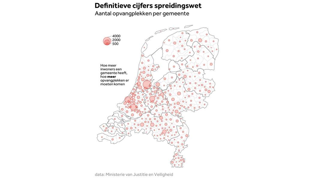 Kaart Nederland met verdeling spreidingswet (bron: NOS)
